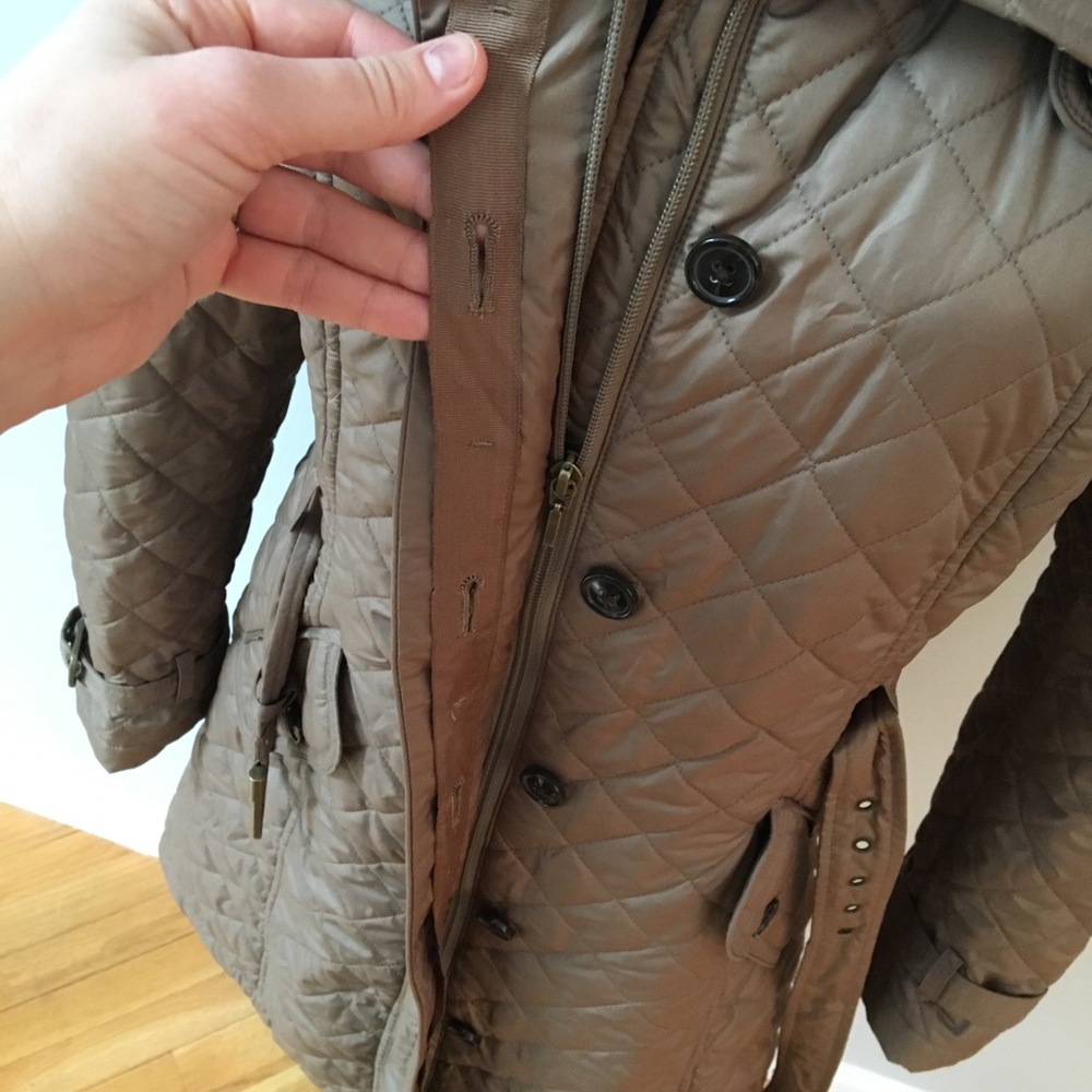Coldwater Creek Tan Quilted Car Coat Funnel Neck - Picture 5 of 8